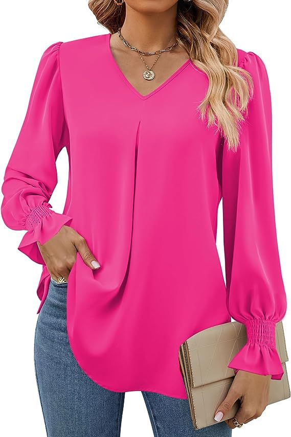 Chemise en mousseline de soie colorée pour femmes, pull-over, hauts longs en corne