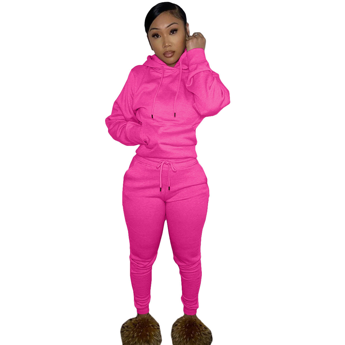 Women's Padded Hooded Sweatshirt Two-piece Leisure Sports Suits