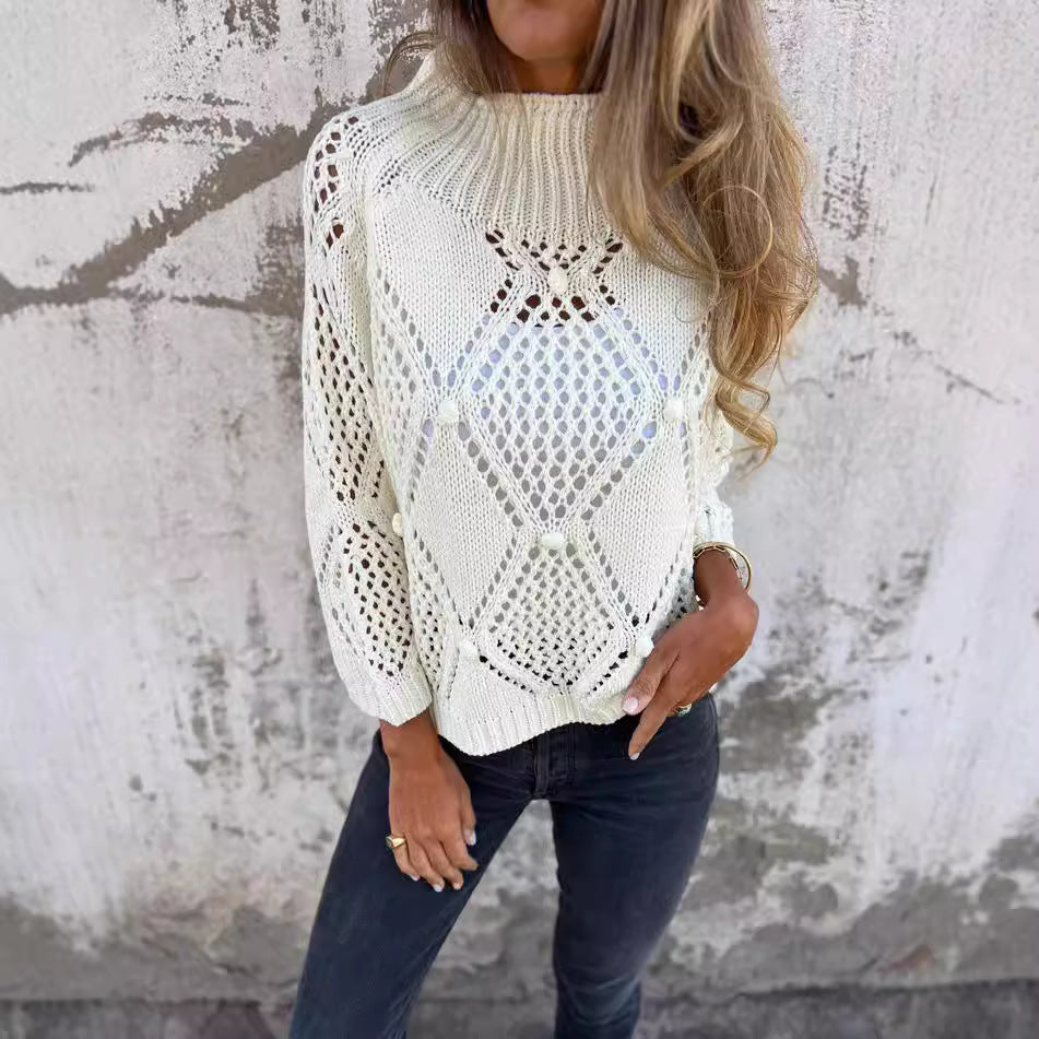 Women's Casual Loose Hollow Out Round Neck Sweaters