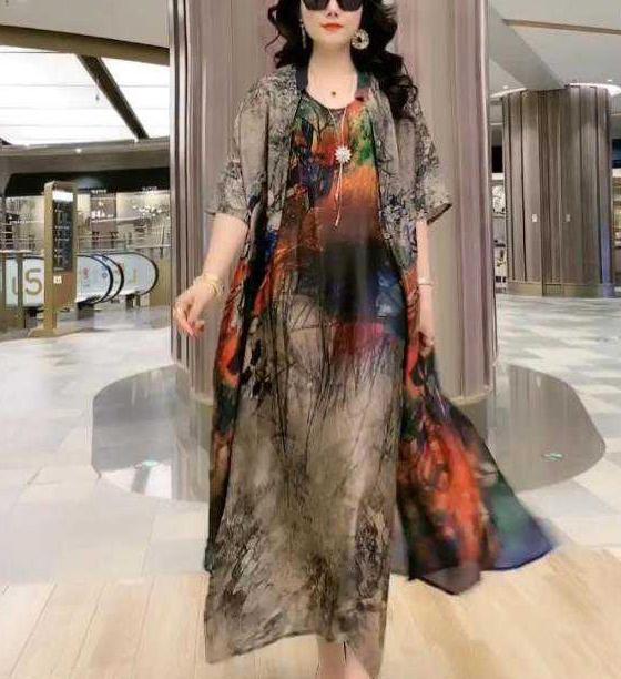 Silk Two-piece Set Fashion Loose Slimming Printed Suits