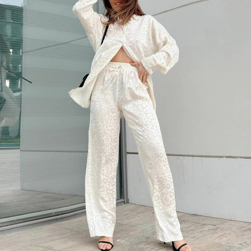 Women's Sleeve Shirt Elastic Waist Loose Trousers Suits