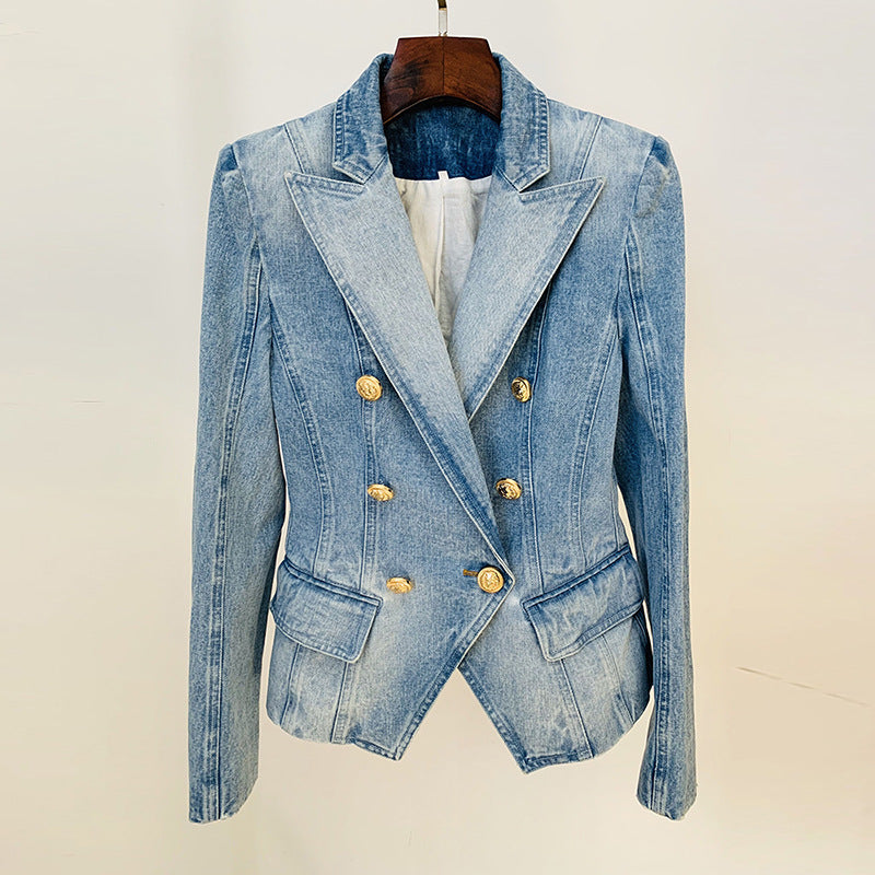 Magnifiques blazers en denim à double boutonnage et à boutons de lion