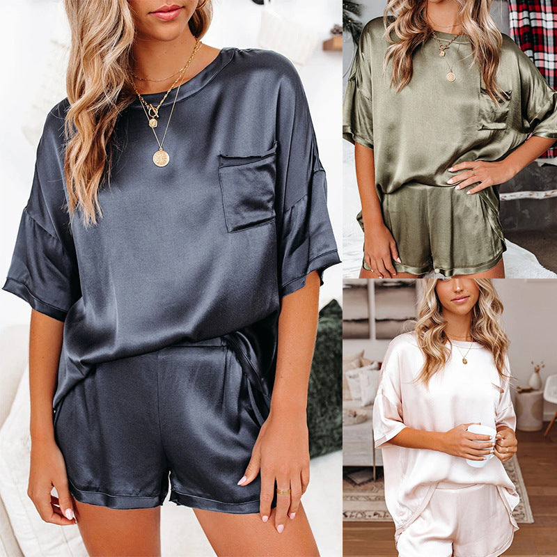 Solid Color Chiffon Pajamas Sleeve T-shirt Suits