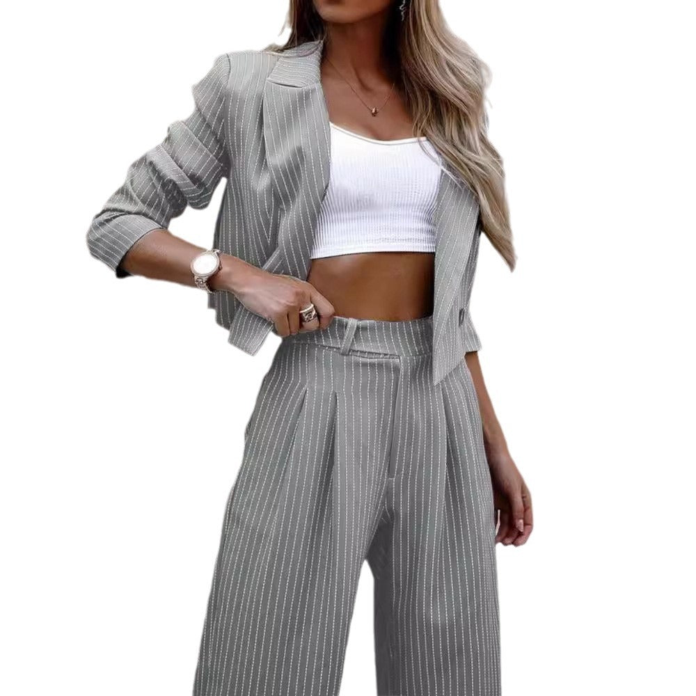 Women's Temperament Leisure Striped Style Lapel Suits