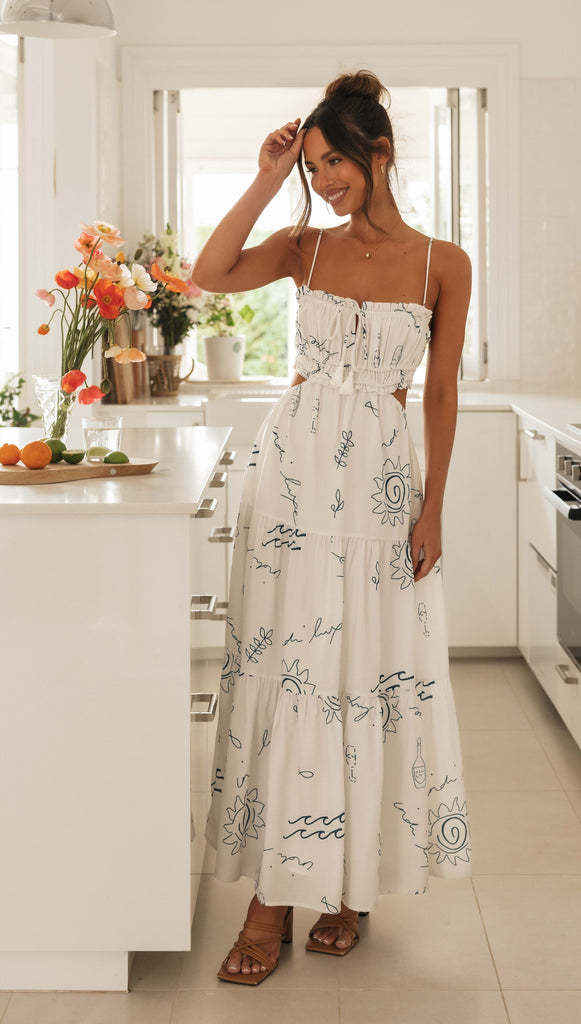 Women's Summer Sling Backless Lace Printing Long Dresses