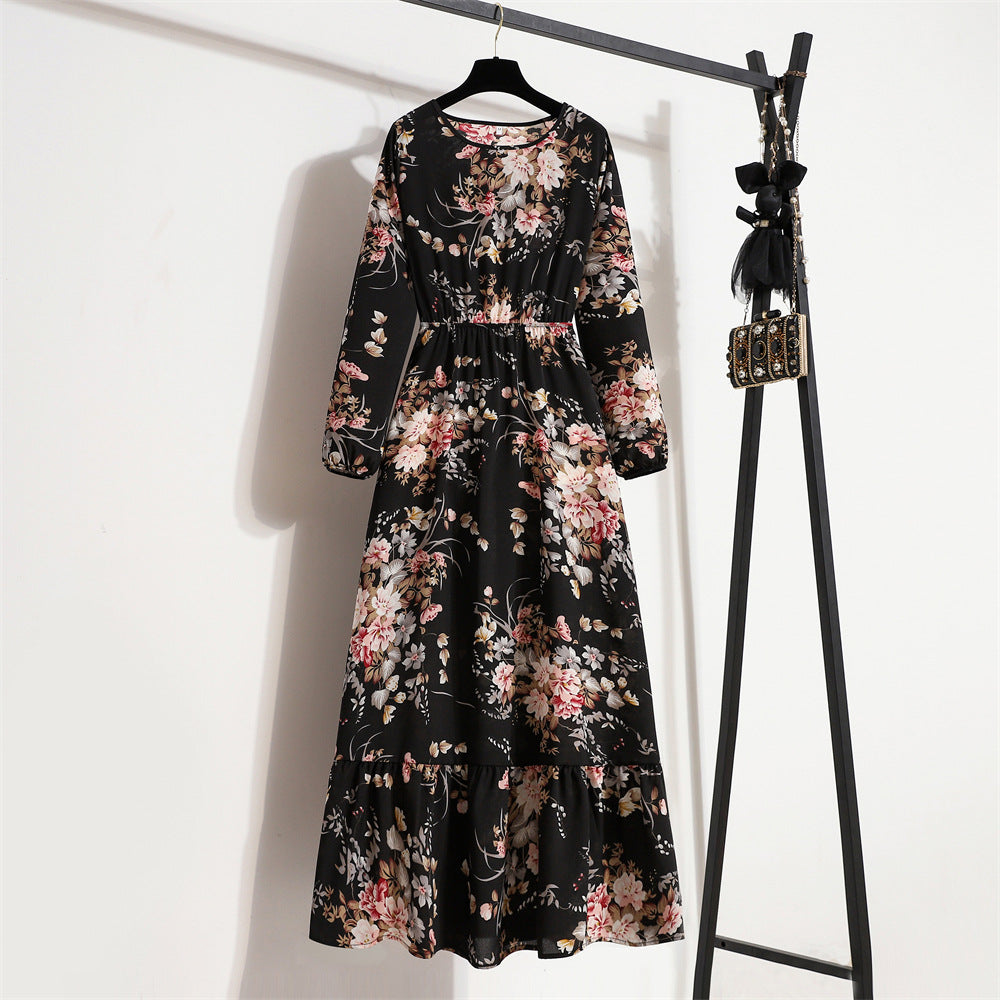 Spring Floral Chiffon Waist-controlled Slimming Long Dresses