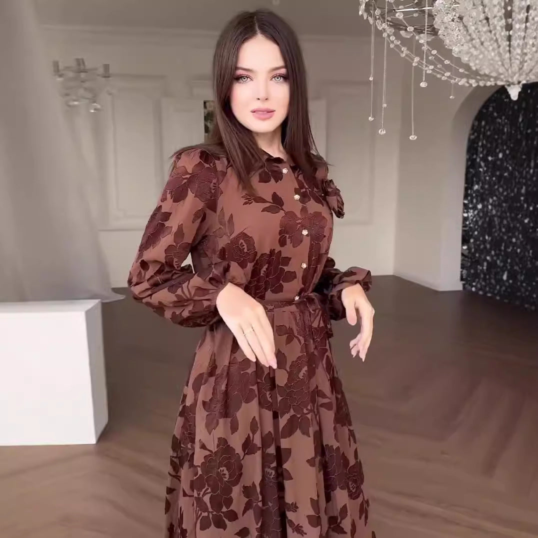 Women's Autumn French Hepburn Style Fashion Jacquard Large Dresses