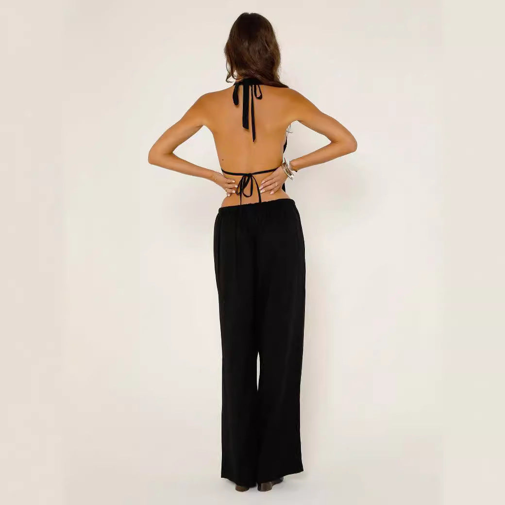 Women's Halter Strap Sexy Backless Sleeveless Slim Suits