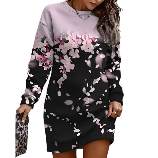 Women's Printed Crew Neck Casual Long Loose Sweaters