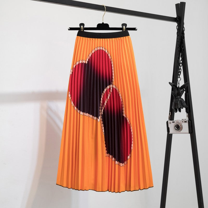 Women's New Half Printed Cartoon Pleated Skirts