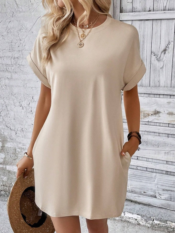 Women's Solid Color Round Neck Loose Sleeve Dresses