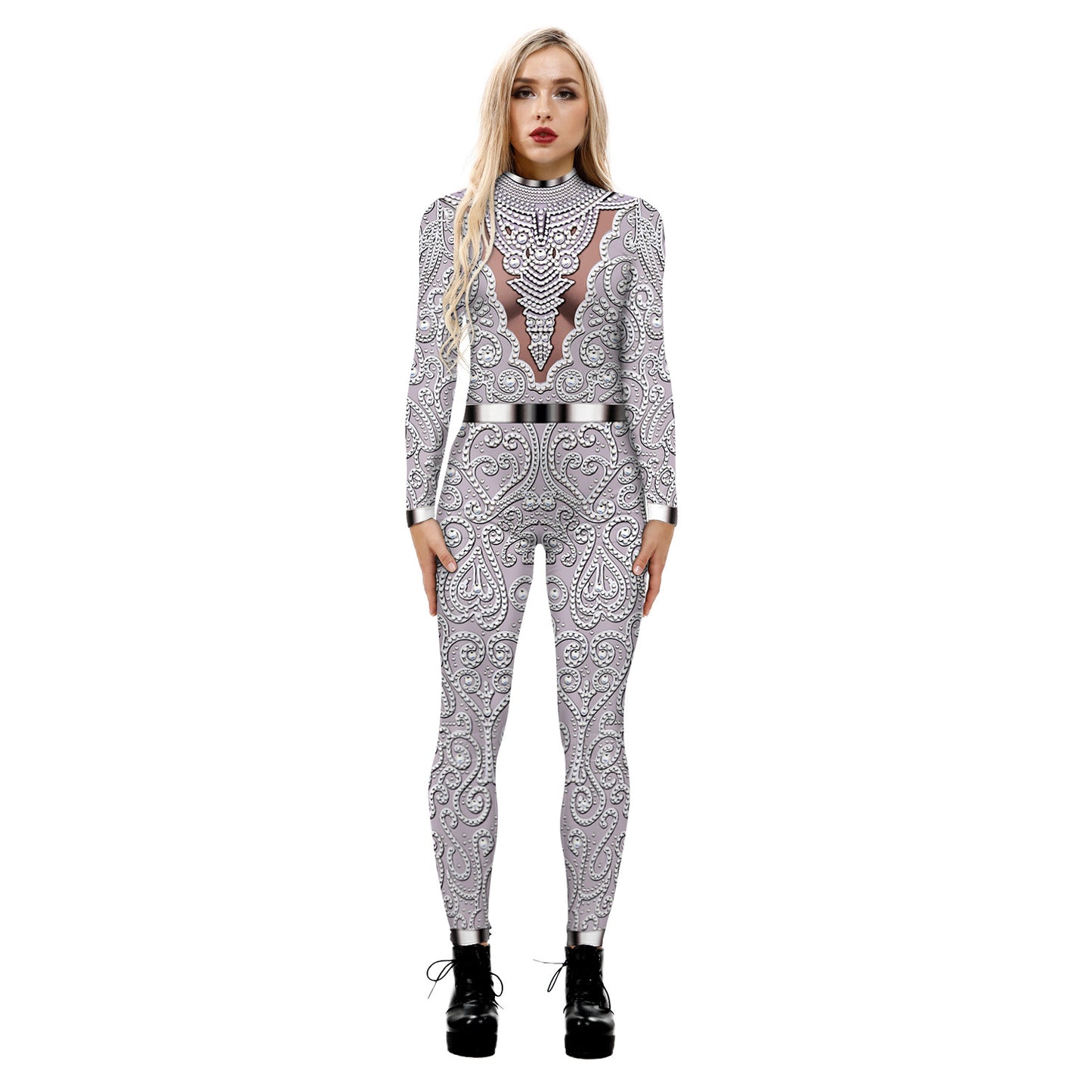 Women's Skeleton Digital Printing Halloween Tight Long Jumpsuits