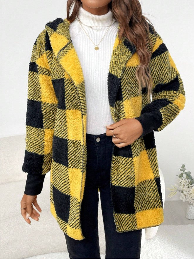 Women's Loose Plaid Color Stitching Knitted Fashion Coats