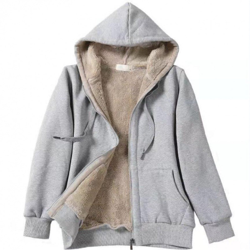 Women's Autumn Plush Hooded Long Sleeve Solid Color Sweaters