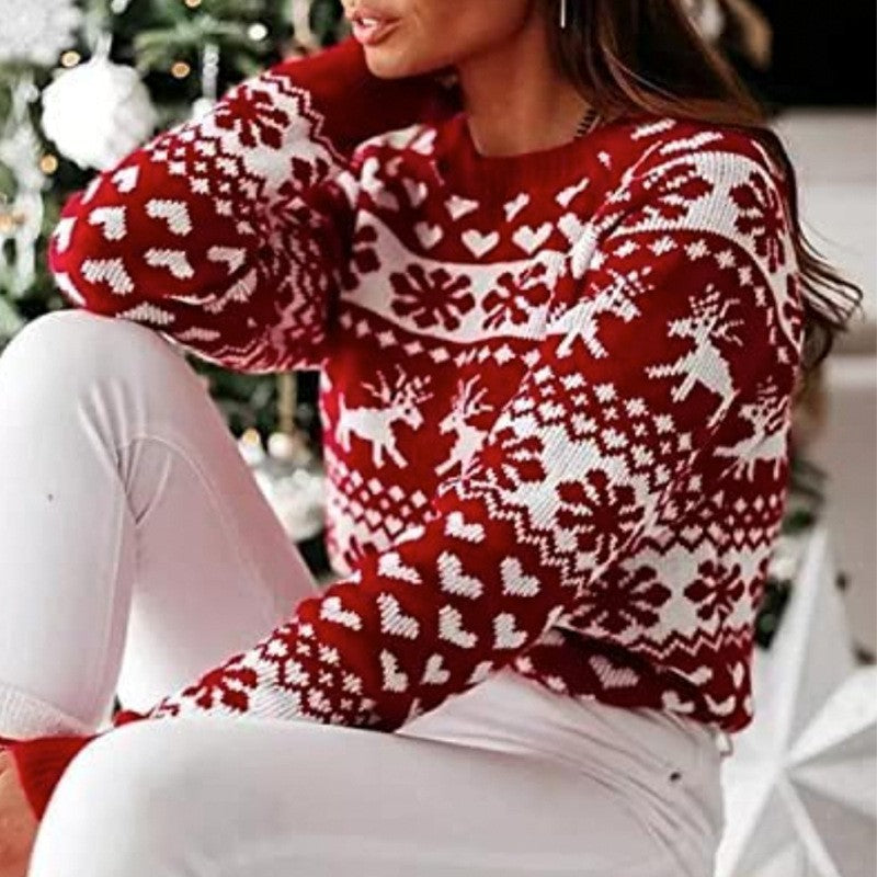 Beautiful Women's Christmas Neck Single-breasted Knitted Sweaters