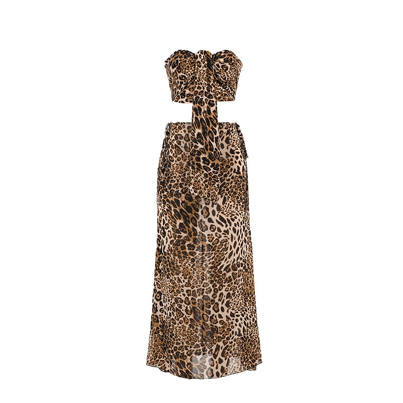 Women's Summer Sexy Two-piece Leopard Print Tube Suits