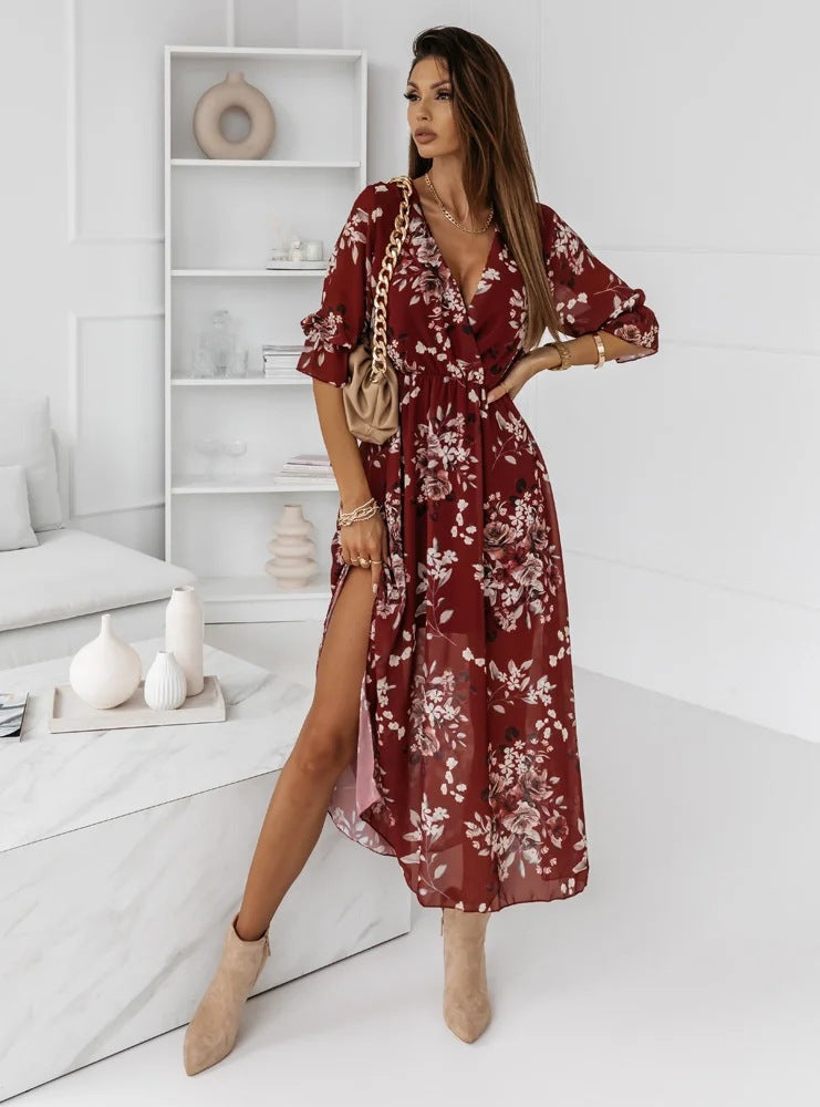 Women's Fashion Sleeve Printed Dress Color Dresses