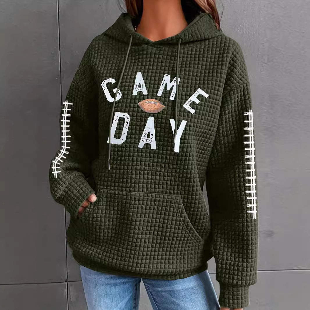 Women's Waffle Match Day Letter Print Round Sweaters