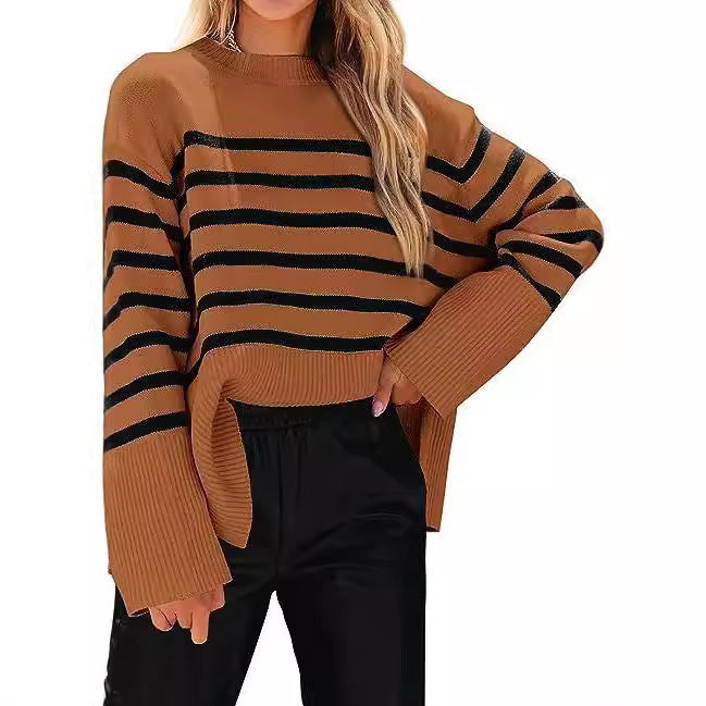 Women's Loose Striped Large Sleeve Knitted Sweaters