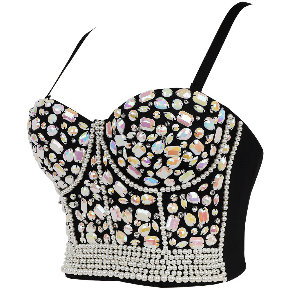 Women's Rhinestone Bead Corset Club Party Glitter Costumes