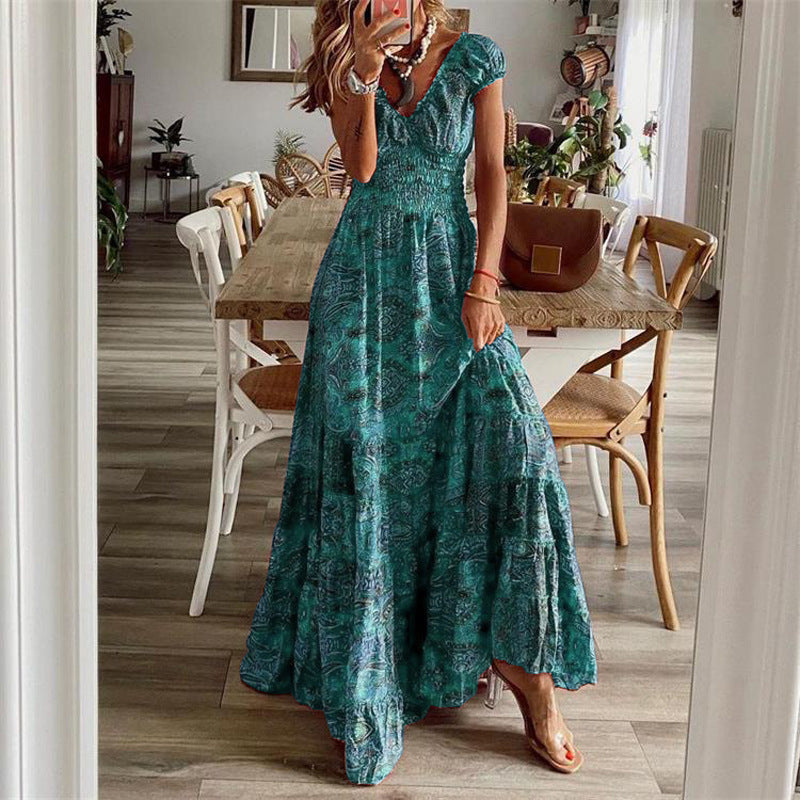 Long Dress Tight Waist Floral Print Dresses