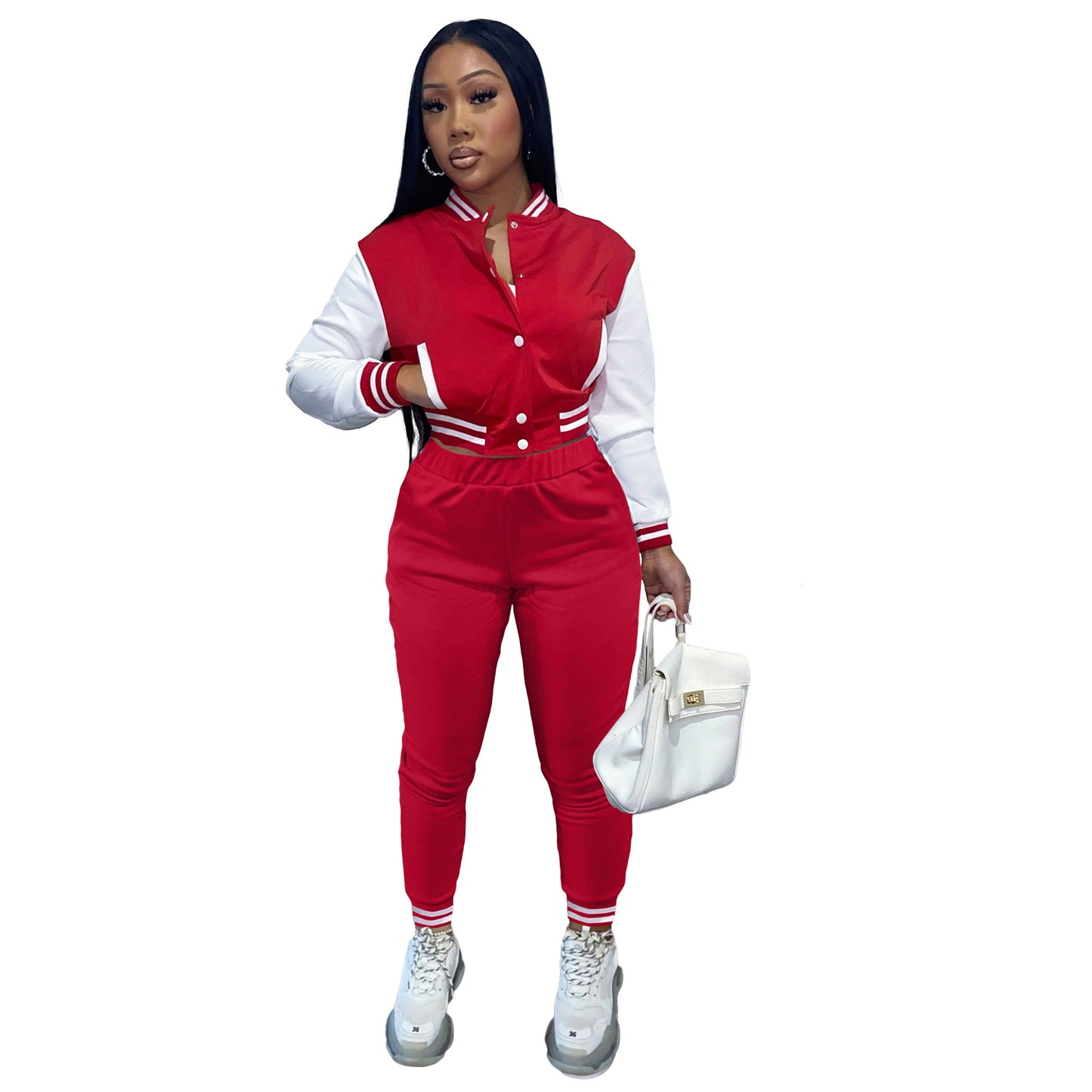 Women's Color Single-breasted Stitching Long Sleeve Uniform