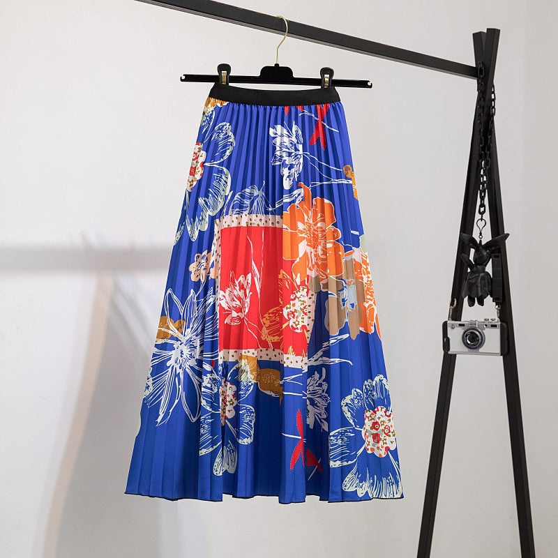 Women's New Half Printed Cartoon Pleated Skirts