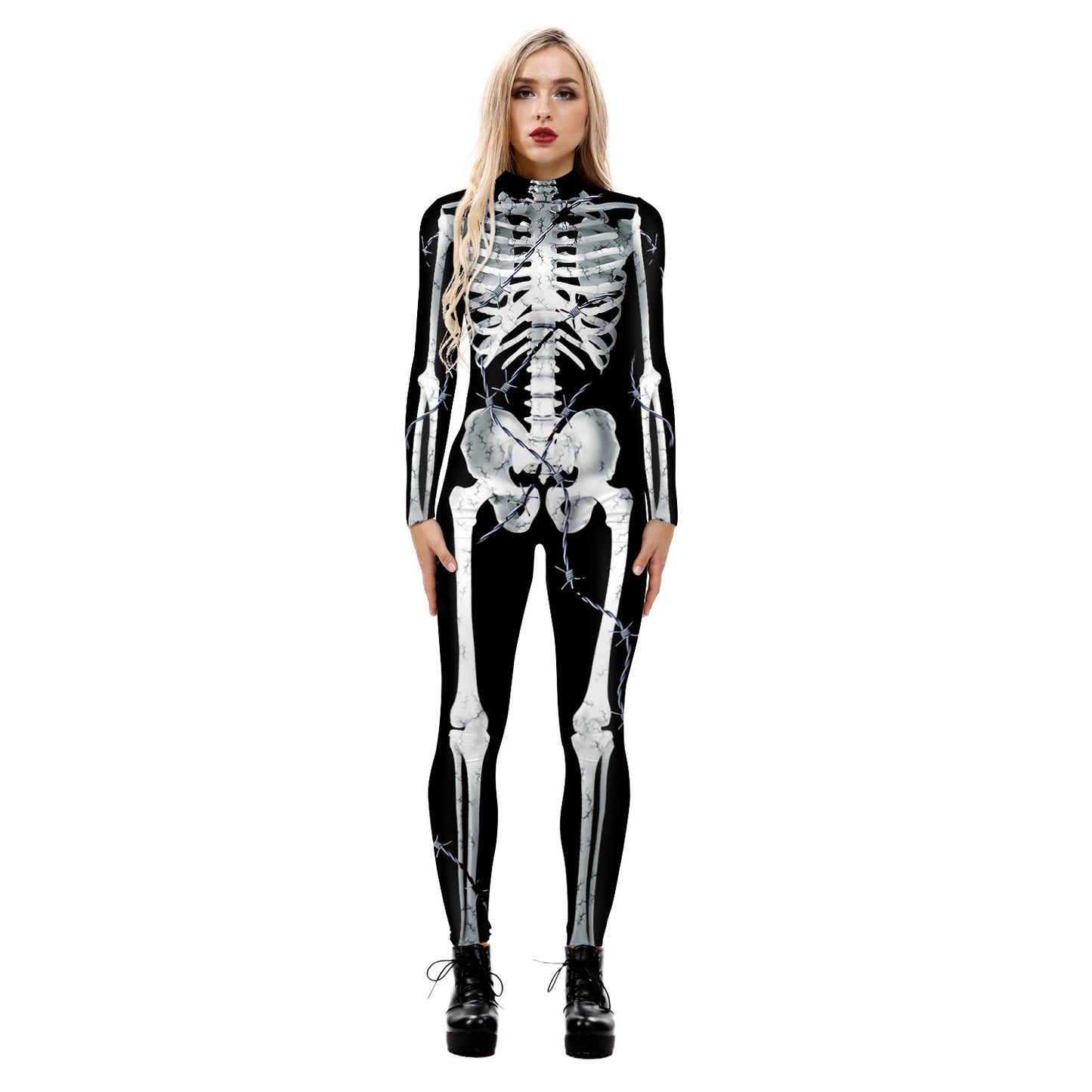 Women's Skeleton Digital Printing Halloween Tight Long Jumpsuits