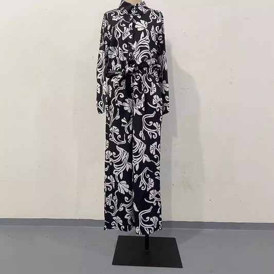 Digital Printing Long-sleeved Ribbon Trousers Two-piece Suits