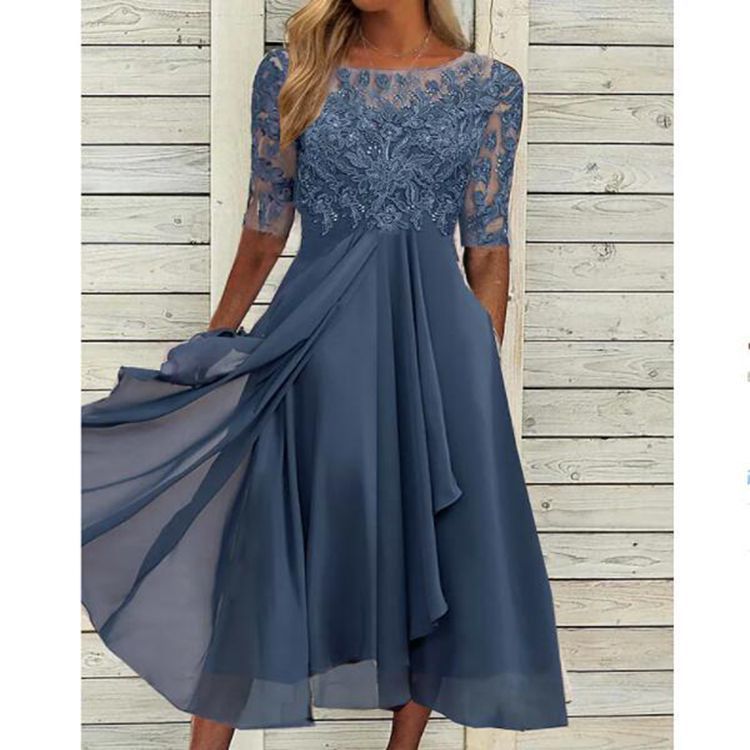 Women's Dress Chiffon Stitching Lace Long Bridesmaid Dresses