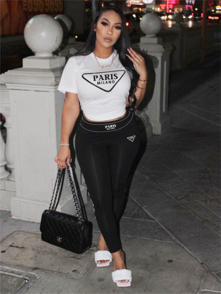 High Street Fashion Wear Letter Print T-shirt Trousers Suits