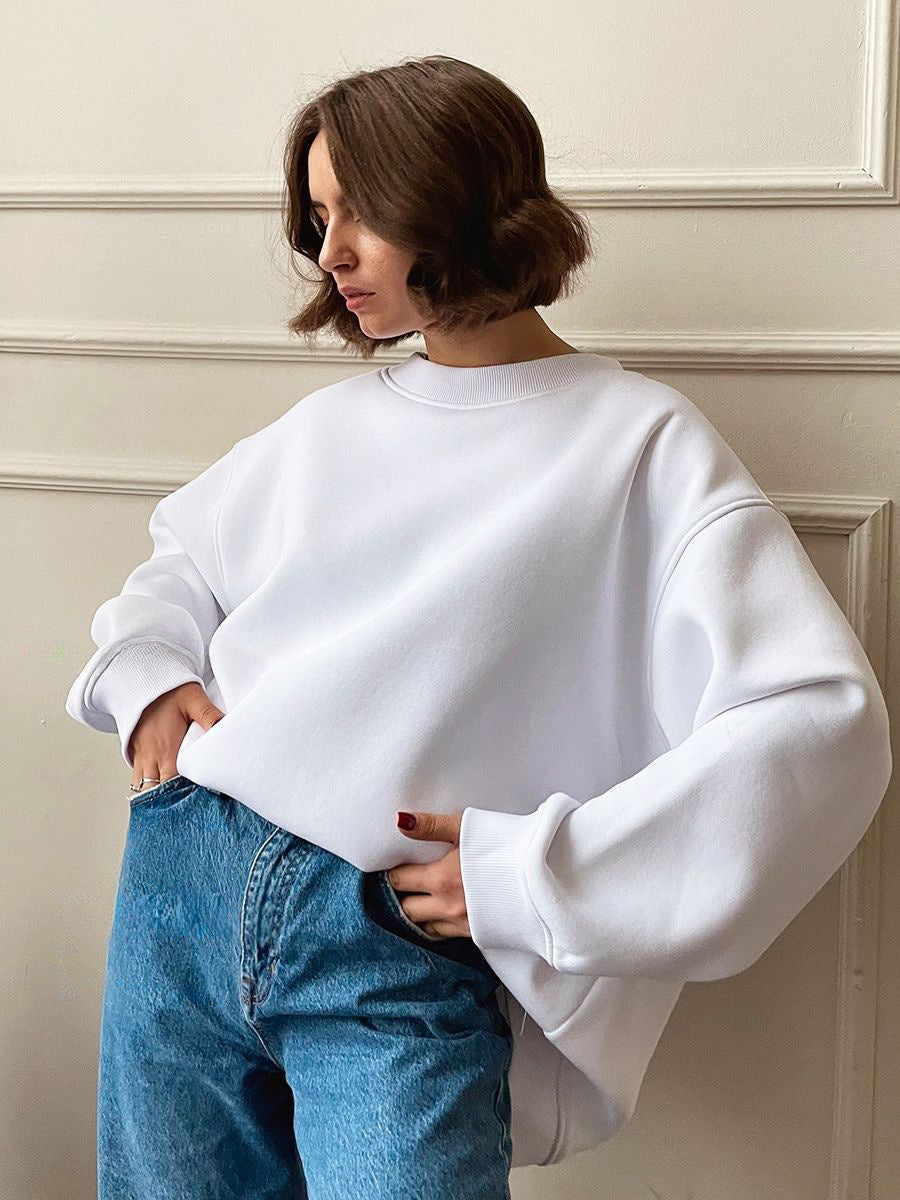 Women's Round Neck Loose Sweatshirt Street Solid Color Polar Sweaters