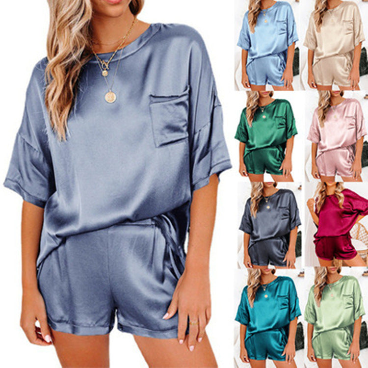 Solid Color Chiffon Pajamas Sleeve T-shirt Suits