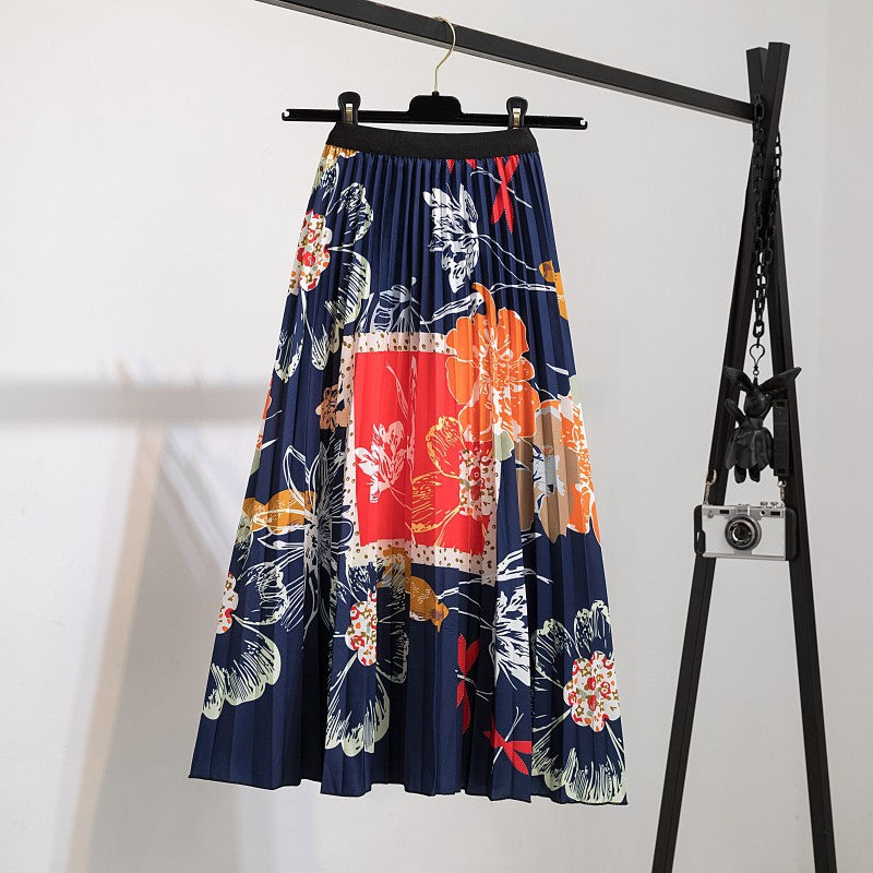 Women's New Half Printed Cartoon Pleated Skirts