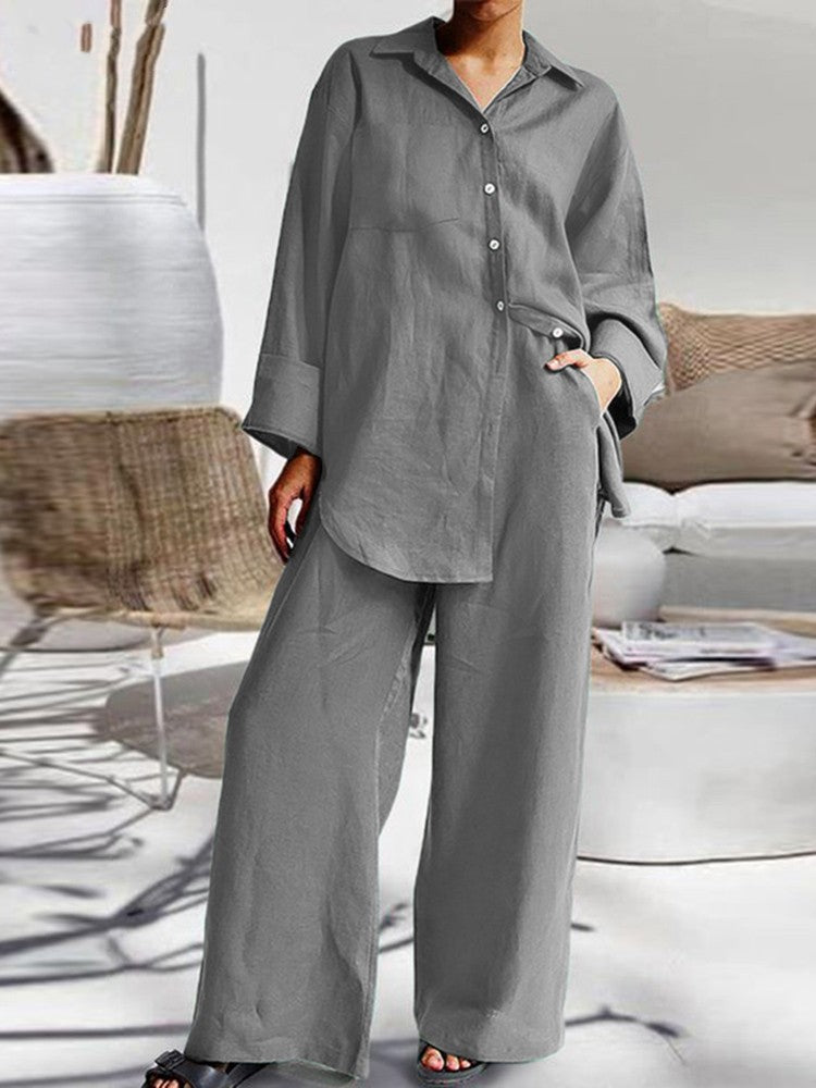 Women's Spring Sleeve Shirt Loose Two-piece Suits