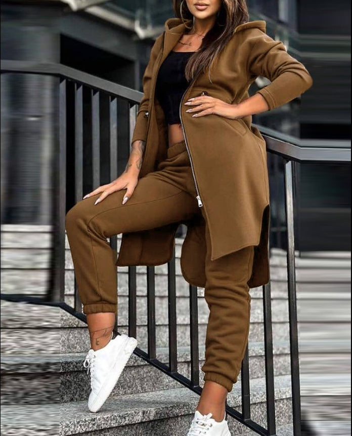 Women's Fashion Casual Hooded Fleece Two-piece Suits