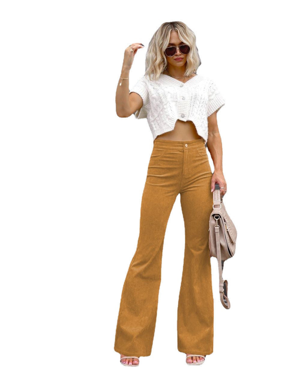 Women's Winter Solid Color Corduroy Elegant Trousers Pants