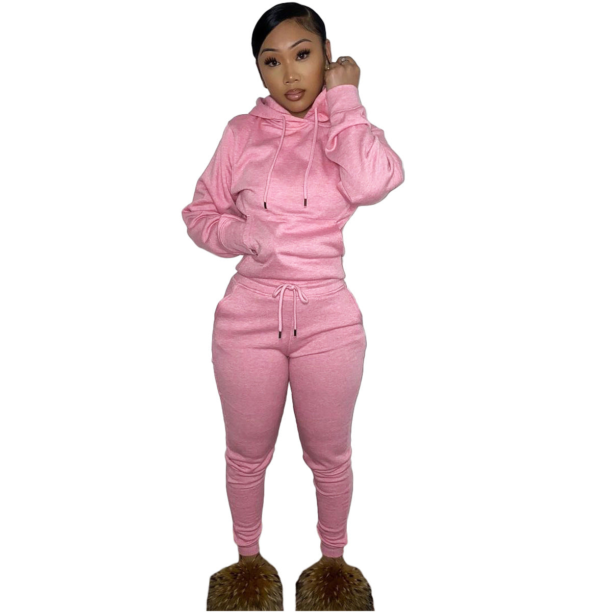 Women's Padded Hooded Sweatshirt Two-piece Leisure Sports Suits