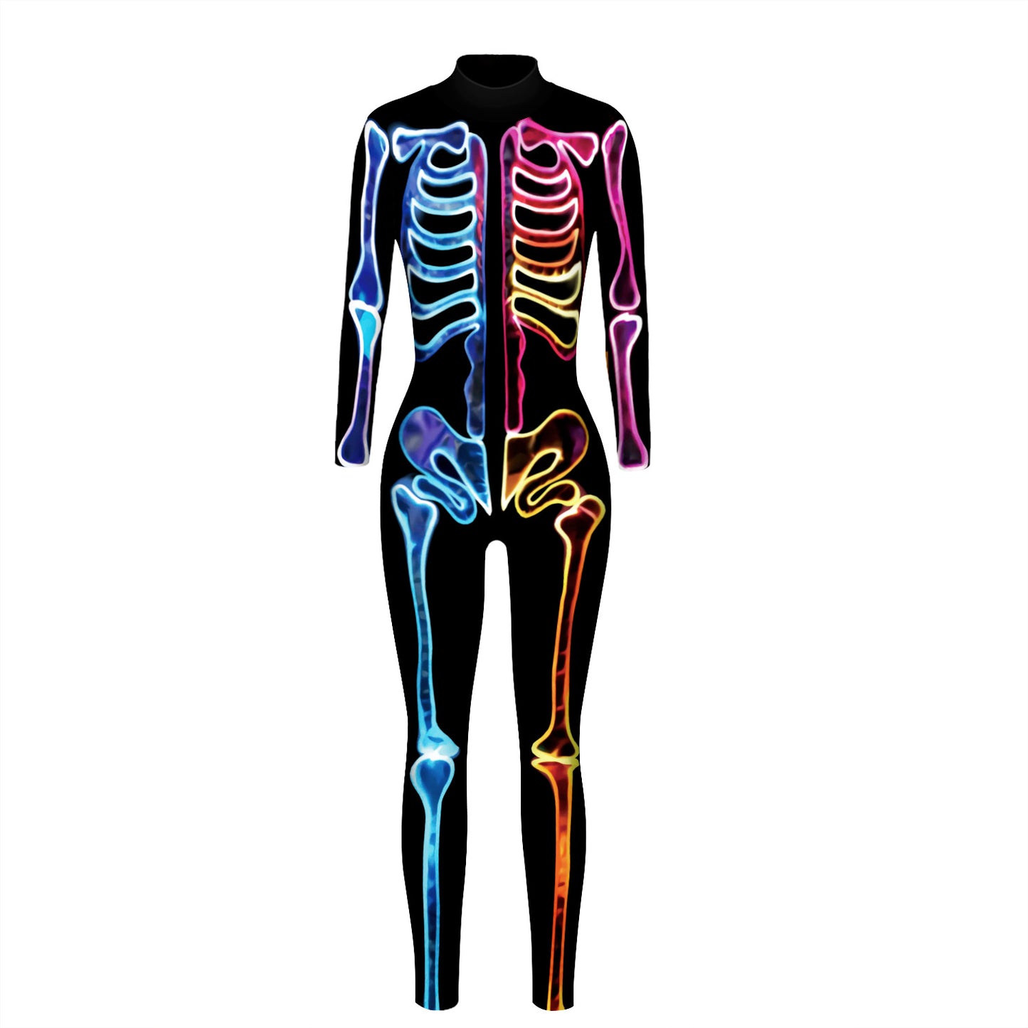 Women's Skeleton Digital Printing Halloween Tight Long Jumpsuits