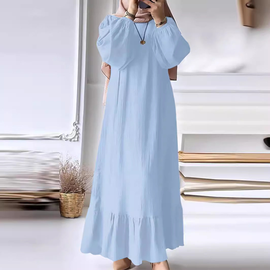 Women's Wear Robe Fashion Puff Sleeve Vintage Pocket Hem Dresses