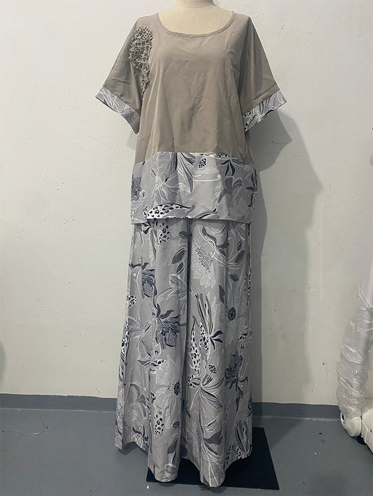 Women's Round Neck Short-sleeved Printed Trousers Two-piece Suits