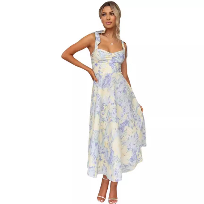 Women's Slim Fit Slimming Waist Strap Printed Dresses