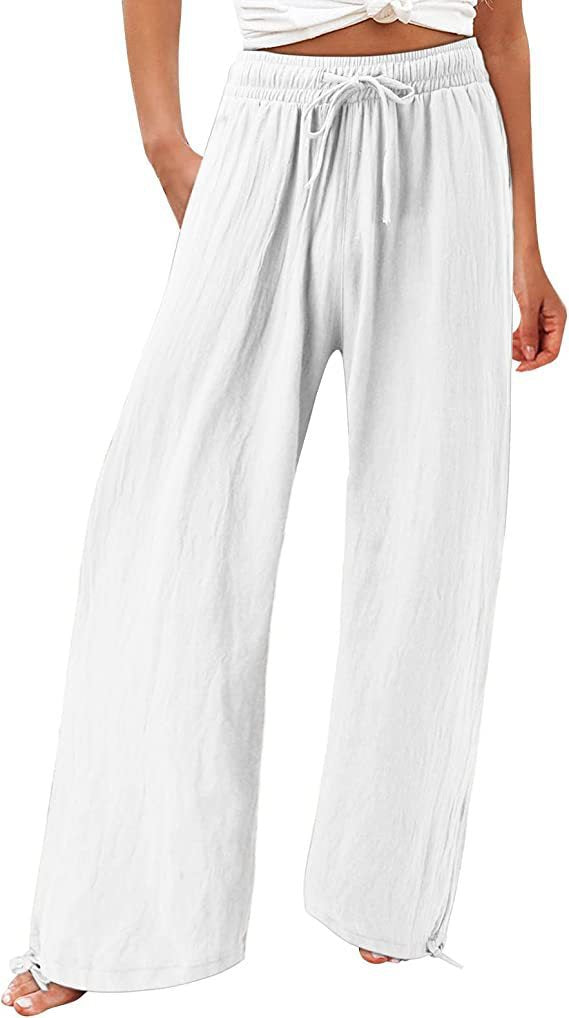 Pantalon décontracté pour femme Pantalon large en dentelle de couleur unie