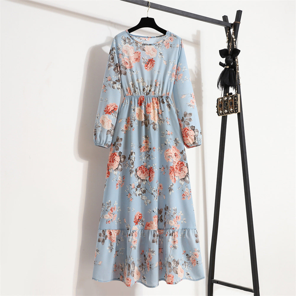 Spring Floral Chiffon Waist-controlled Slimming Long Dresses