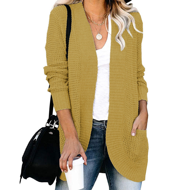 New Women's Popular Curved Large Pocket Sweaters