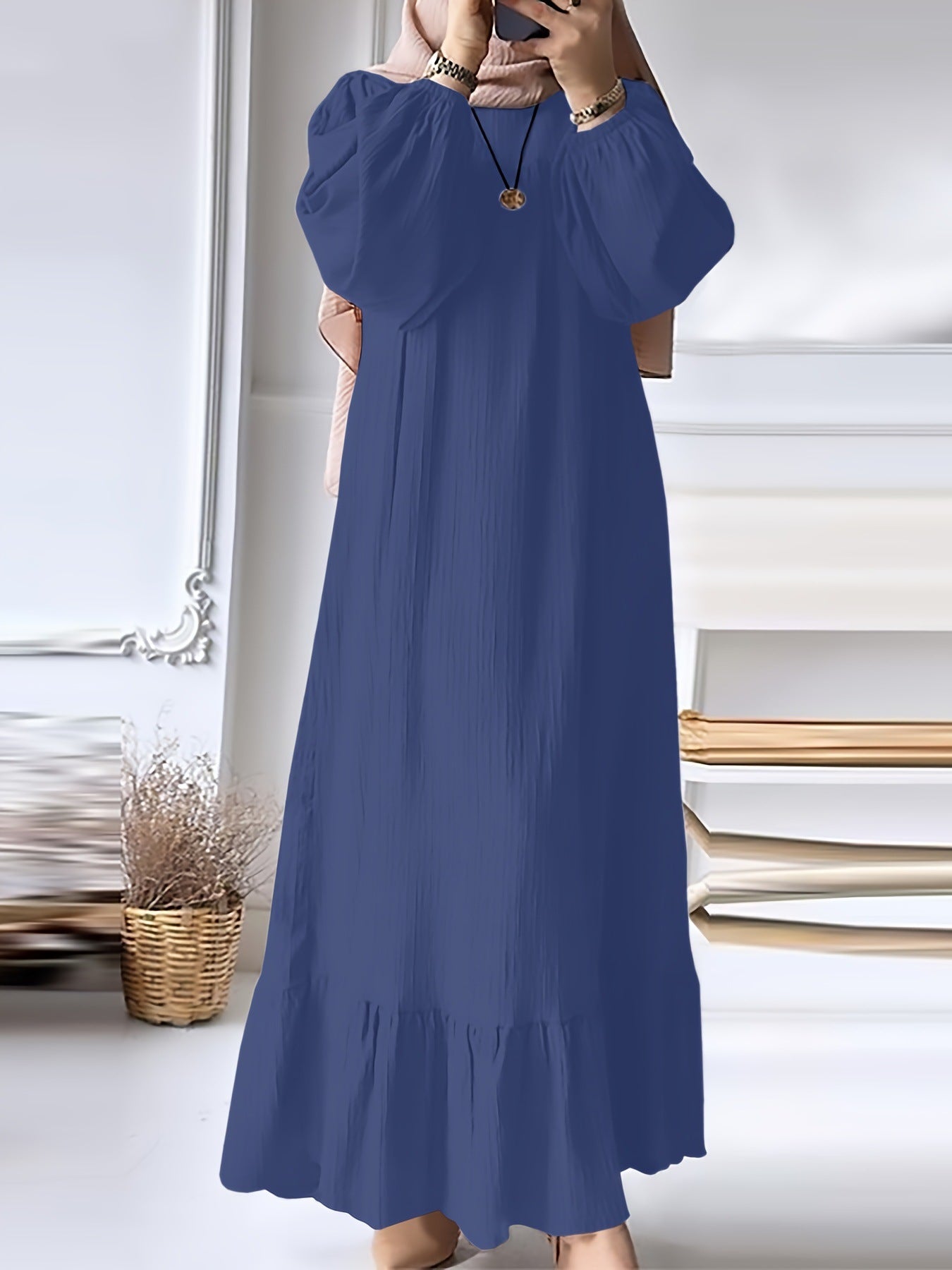 Women's Wear Robe Fashion Puff Sleeve Vintage Pocket Hem Dresses