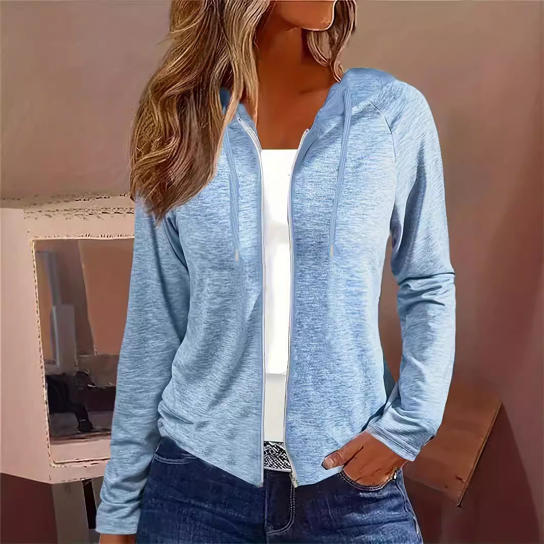 Women's Solid Color Casual Zipper Long Sleeve Tops