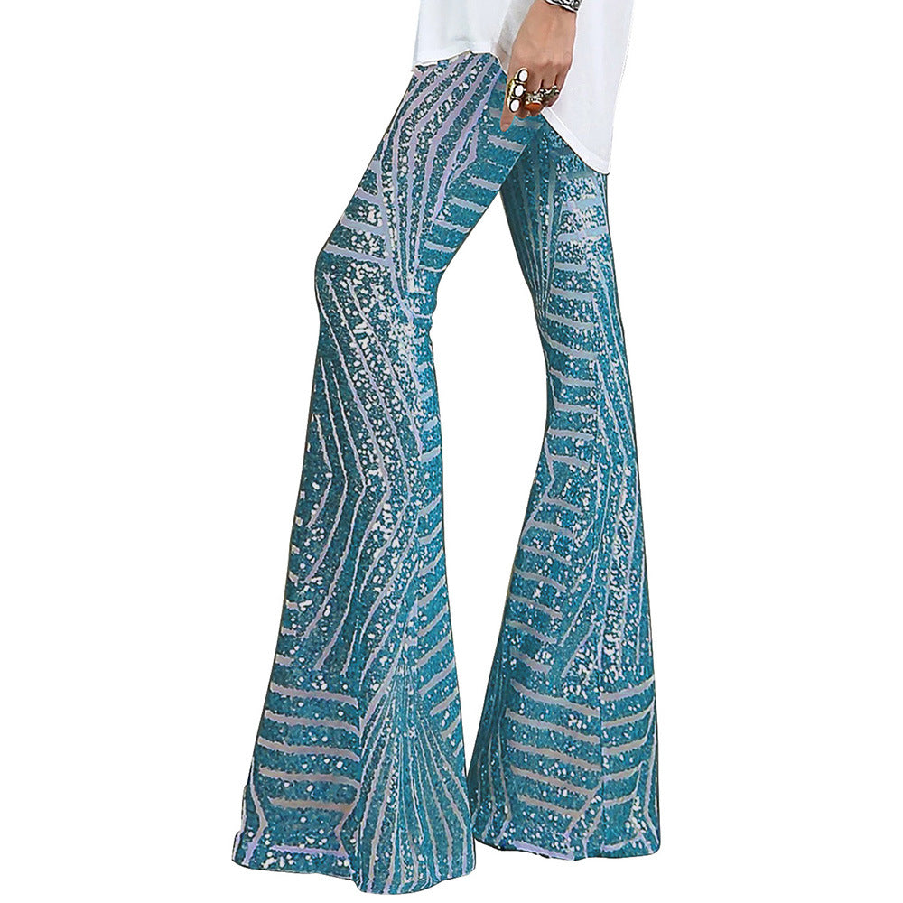 Pantalon taille haute ample décontracté à paillettes pour femme