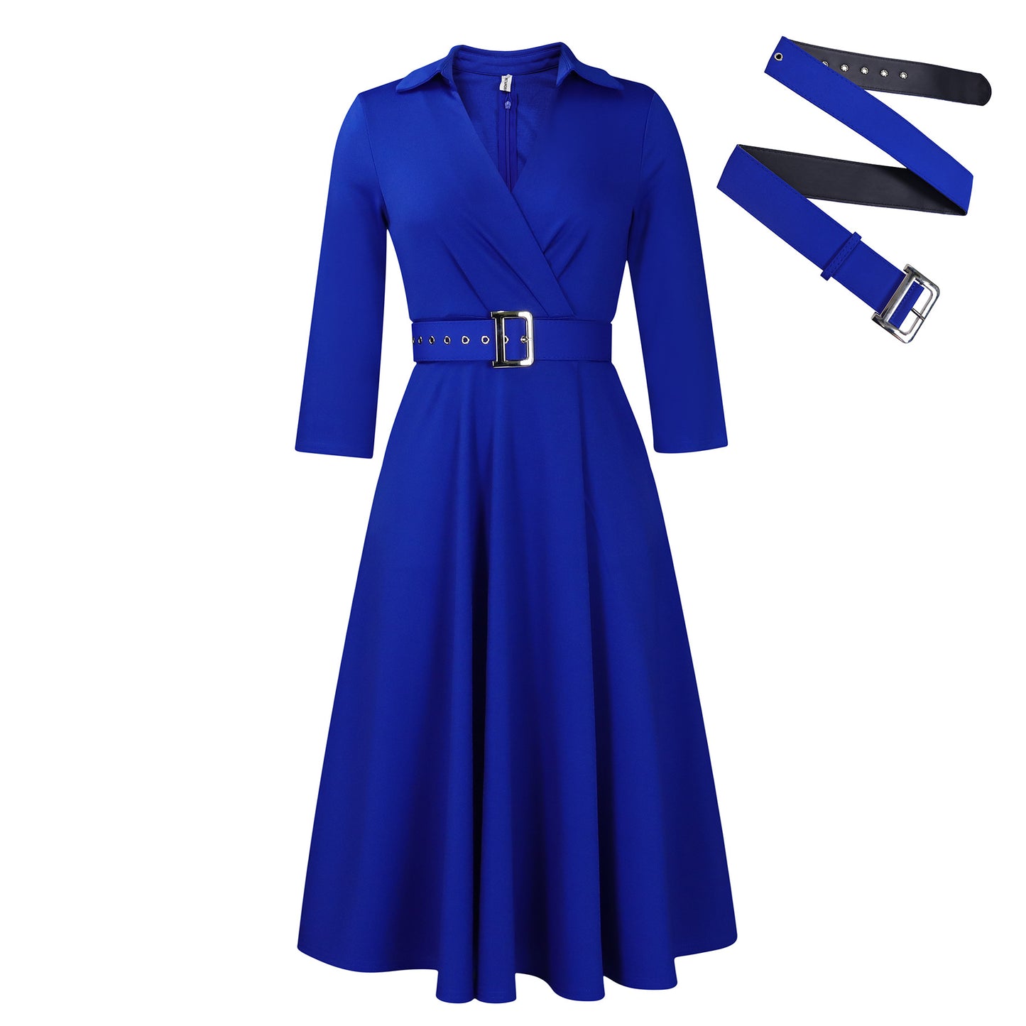 Women's Fashion Polo Collar Solid Color High Waist Dresses