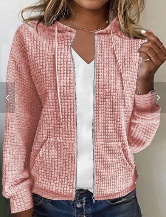 Women's Solid Color Hooded Loose Zip Long-sleeved Sweaters